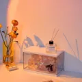 Scatola porta profumo trasparente, cornice bianca, organizzatore di cosmetici da scrivania. - Medio 1-Strato