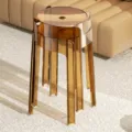 Amber transparent stackable acrylic stool, modern minimalist round chair for home room. - High Stool / 2 Pcs/Set / Caramel color