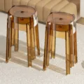 Modern transparent stackable stool, brown acrylic round chair for home living room decor. - High Stool / Set of 4 / Caramel color