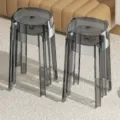 Transparent grey stackable plastic round stool, modern minimalist design, home high stool. - High Stool / Set of 4 / Transparent Gray