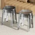Transparent stackable modern round stool, grey plastic accent chair for home use. - Low Stool / Set of 4 / Transparent Gray
