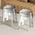 Transparent stackable plastic stool modern minimalist home accent chair space saving design - Low Stool / Set of 4 / Clear