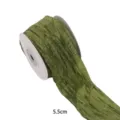 Ruban en polyester froissé vert olive 5,5cm tissu texture plissée pour emballage floral et loisirs - 5.5cmx10 Yards / Vert