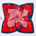 Imitation silk square scarf, professional red and navy blue striped design for women. - Navy Edge Striped