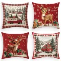 Christmas throw pillow covers set festive red cushion cover flannel print sofa home decor - 45x45cm / Four In One Set