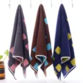 Hanging cotton face towels set with geometric square patterns, soft absorbent bath towels. - Square Pattern - Assorted Colors