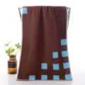 Pure cotton face towel brown with blue square pattern soft home bathroom textile durable - Blue Square