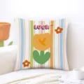 Decorative throw pillow cover featuring cute cartoon tulip flower and colorful stripes design. - 45x45cm / LUCK Flower (Double-sided Pattern)