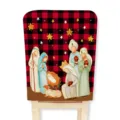 Christmas Nativity scene chair cover, red and black buffalo plaid holiday dining room decor. - Style F