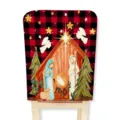 Christmas Nativity scene chair cover red black buffalo plaid holiday dining room decor - Style E