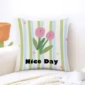 Charming floral tulip pattern cushion cover with striped design for cozy home sofa decor. - 45x45cm / NICE DAY (Double-sided Pattern)