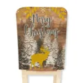 Christmas chair cover retro wood grain gold elk holiday home restaurant party decor display - 1-Piece / Letter A