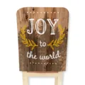 Vintage wood grain Christmas chair cover with festival text and pine tree pattern for holiday decor. - 1-Piece / Letter D