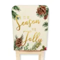 Funda de silla navideña con piñas y texto dorado, perfecta para decoración de comedor en fiestas. - 1 pieza / Letra C