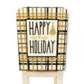 Black and yellow plaid Christmas chair cover with Happy Holiday print variant for home decor - 1-Piece / Letter C