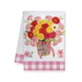 Canovaccio da cucina Festa della Mamma a quadri rosa e stampa floreale acquerello. - Lettera F