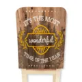 Christmas chair cover with retro wood grain design, festive holiday decor for home dining. - Letter E