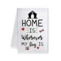 Detailed view of the soft white kitchen towel featuring cute dog themed print and text. - 40x60cm / Style B