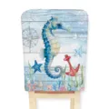 Funda de silla con estampado de acuarela náutica, diseño de caballito de mar, tela suave. - 1 pieza / Estilo C (Brújula)