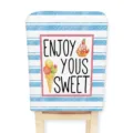 Funda de silla elástica a rayas azules y blancas con estampado de helado para el hogar. - 1 pieza / Letra D