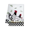 Strofinaccio da cucina con gallo in stile rustico e bordo a scacchi bianchi e neri morbido - 40x60cm / Stile B