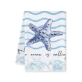Microfiber kitchen dish towel featuring starfish and shell ocean print folded main view - Letter F