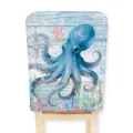 Ocean Watercolor Blue Octopus Chair Cover Velvet Variant Soft Protective Dining Slipcover - Style E (Octopus)