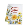 Vista ravvicinata dell'asciugamano da cucina in microfibra con fiori e scritta Sweet Home. - 40x60cm / Stile A - Home Sweet Home