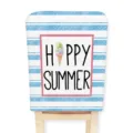 Blue white stripe summer ice cream chair cover elastic velvet restaurant party backrest protector - Letter F