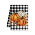 Asciugamano cucina zucca autunno quadretti festa raccolto decorativo assorbente casa - 40x60cm / Lettera C
