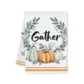 Herbst Kürbis Ernte Küchen Geschirrtuch mit Kranz und Gather Text Motiv für das Haus. - Stil E