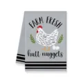Strofinaccio da cucina stampato con pollo fresco di fattoria, asciugamano grigio con animali. - 40x60cm / Lettera D
