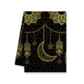 Asciugamano da cucina in microfibra nero e oro con motivo etnico di luna e lanterna. - 40x60cm / Stile A
