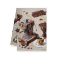 Serviette de cuisine vintage motif café, torchon microfibre avec impression aquarelle rétro. - 40x60cm / Style B