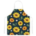 Cute watercolor sunflower print apron with white straps for kitchen cooking and baking use. - Letter I