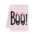 Bellissimo asciugamano da cucina Halloween rosa a righe con stampa BOO e fiocchetto. - 40x60cm / Modello B