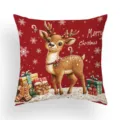 Christmas red velvet throw pillow cover with cute reindeer and gifts print for home sofa decor. - 45x45cm / Style C