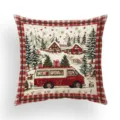 Christmas throw pillow cover red checkered winter snow village camper van decorative cushion case - 45x45cm / Style D