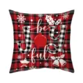 Red black plaid Christmas throw pillow cover with festive JOY text and snowflakes design. - Style E (Single-Sided Print)