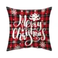 Christmas red buffalo plaid throw pillow cover featuring white snowflakes and holiday tree. - Style F (Single-Sided Print)