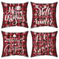 Christmas red and black plaid throw pillow covers set of four, holiday decorative cases. - 4-in-1 (Single-Sided Print)