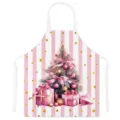Pink stripe Christmas tree kitchen apron, festive holiday cooking baking bib for home use. - Kids One Size / Style B
