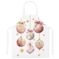 White Christmas apron with pink ornaments, festive kitchen cooking bib, cotton fabric. - Kids One Size / Style D