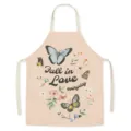 Charming butterfly floral kitchen apron in peach imitation linen, perfect for daily cooking. - One Size / Easter 12