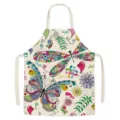 Colorful butterfly dragonfly print linen kitchen apron for cooking, cute floral style variant. - One Size / Easter 13