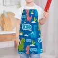 Kids dinosaur print cooking apron, cute blue sleeveless bib for children baking tasks. - Kids One Size / Letter F