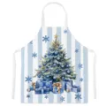 Christmas kitchen apron with blue watercolor tree pattern, festive cooking bib for home use. - Kids One Size / Style B