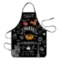 Black waterproof kitchen apron with Paris chalk art, custom logo cooking work wear for BBQ. - One Size / Eiffel Tower 1