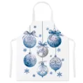 White Christmas apron with blue bauble and snowflake prints for holiday cooking and baking - Kids One Size / Style C