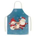 Christmas kitchen apron, blue cotton linen cute Santa snowman reindeer cooking baking bib. - MisD012